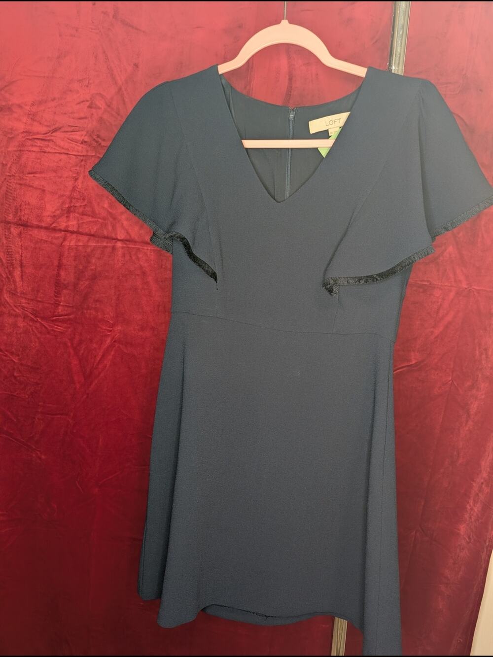 Navy Flutter-Sleeve V-Neck Mini Dress